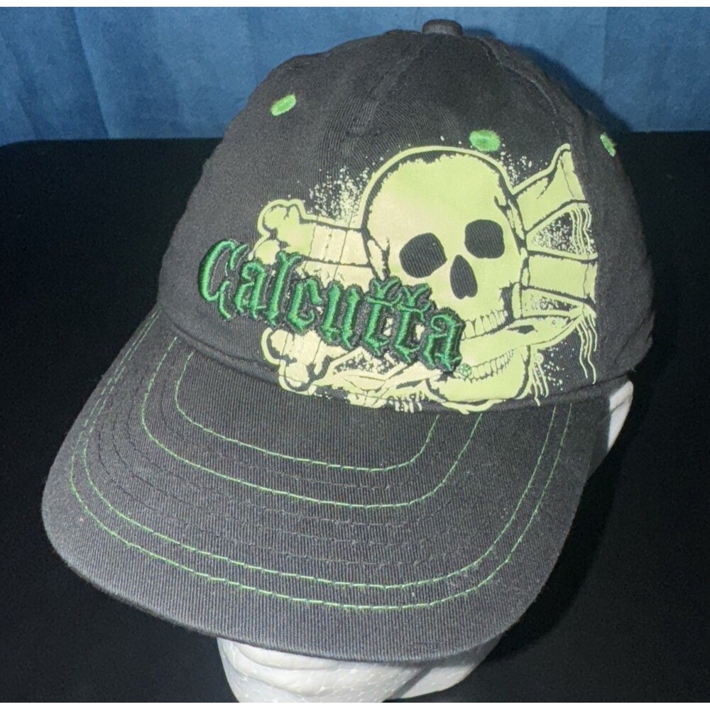 Calcutta Fishing Baseball Hat Neon Green Skull Strapback Adjustable Embroidered